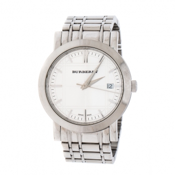 Pre Owned Burberry Silver Stainless Steel Heritage BU1350 Men's Wristwatch 38 mm