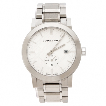 Pre Owned Burberry Silver Stainless Steel The City BU9900 Men's Wristwatch 42 mm