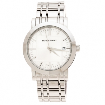 Pre Owned Burberry Silver Stainless Steel Heritage BU1350 Men's Wristwatch 38 mm