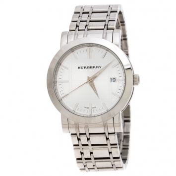 Pre Owned Burberry Silver Stainless Steel Heritage BU1350 Men's Wristwatch 38MM