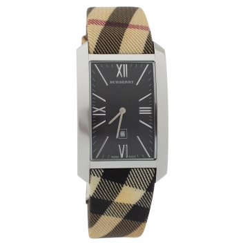 Pre Owned Burberry Black Stainless Steel Canvas Heritage BU1058 Men's Wristwatch 30 mm
