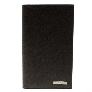 Pre Owned Bvlgari Dark Brown Textured Leather Passport Holder