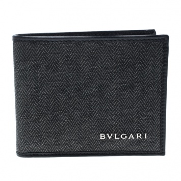 Pre Owned Bvlgari Dark Grey Heritage Coated Canvas Bifold Wallet