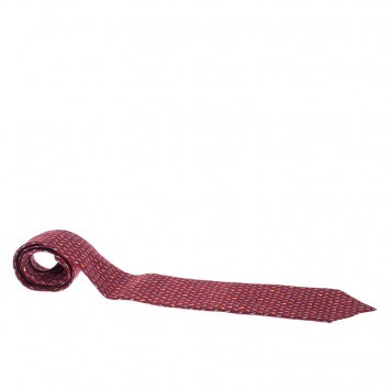 Pre Owned Bvlgari Red Sailboat Print Silk Tie