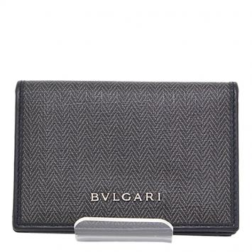 Pre Owned Bvlgari Black/Gray Coated Canvas Leather Weeken Business Card Holder 