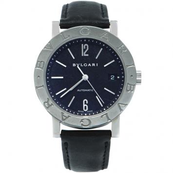 Pre Owned Bvlgari Black Dial Stainless Steel Leather Men's Watch 41MM