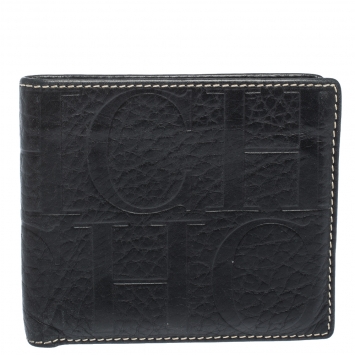 Pre Owned Carolina Herrera Black Monogram Leather Bifold Wallet