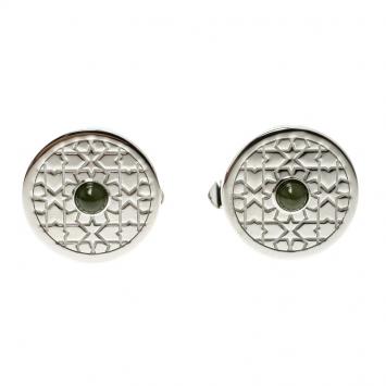 Pre Owned Cartier Middle East Exclusivities Mashrabiya Motif Nephrite Jade Silver Cufflinks