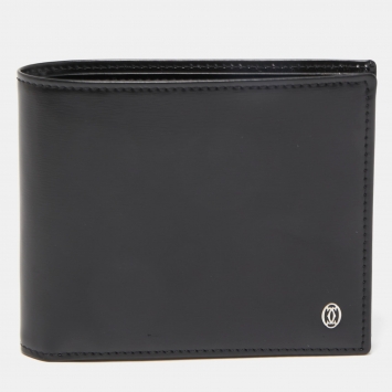 Pre Owned Cartier Black Leather Logo Bifold Wallet
