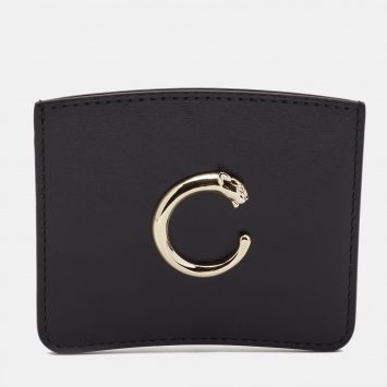 Pre Owned Cartier Black Leather Panthère de Cartier Card Holder 
