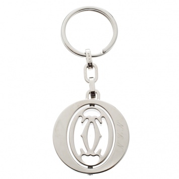 Pre Owned Cartier Pivoting Double C Decor Silver Tone Keyring