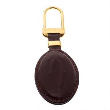 Pre Owned Cartier Burgundy Leather Must De Cartier Key Ring