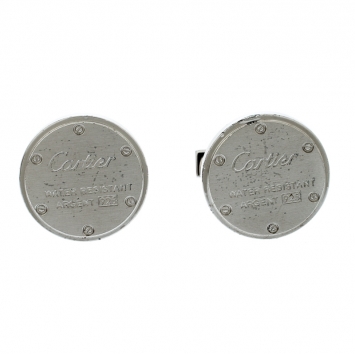 Pre Owned Cartier Water Resistant Decor Silver Round Cufflinks