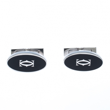 Pre Owned Cartier Double C Logo Decor Silver Oval Cufflinks