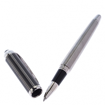 Pre Owned Cartier Silver Tone Chevron Patterned Rollerball Pen