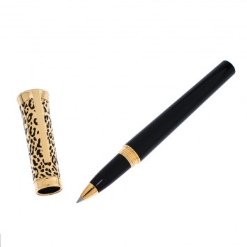 Pre Owned Cartier Art Deco Panthere Spots Black Resin Gold Tone Rollerball Pen