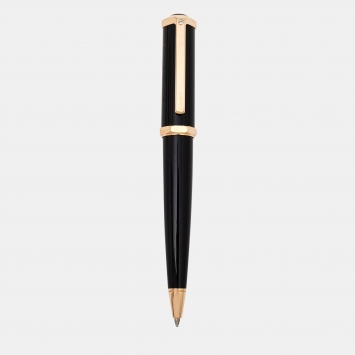 Pre Owned Cartier Santos-Dumont Black Composite Rose Gold Finish Ballpoint Pen