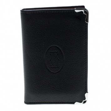 Pre Owned Cartier Black Leather Must De Cartier Card Holder