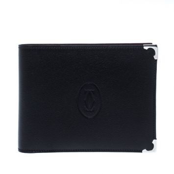 Pre Owned Cartier Black Leather Must De Cartier Bifold Wallet