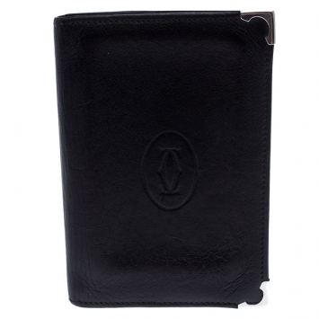 Pre Owned Cartier Black Leather Must De Cartier Bifold Wallet
