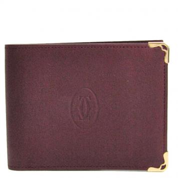 Pre Owned Cartier Bordeaux Leather Must Bifold Wallet 