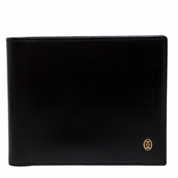 Pre Owned Cartier Black Leather Must De Cartier Bifold Wallet