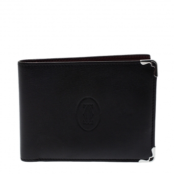 Pre Owned Cartier Black Leather Must De Cartier 6CC Bifold Wallet