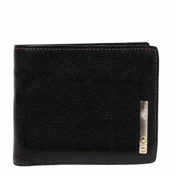 Pre Owned Cartier Black Leather Santos De Cartier Bifold Wallet