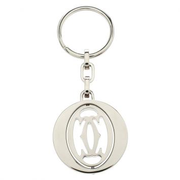Pre Owned Cartier Rotating Double C Motif Silver Tone Key Ring