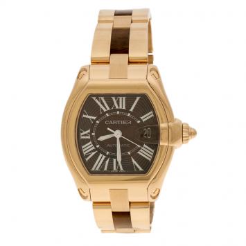 Pre Owned Cartier Brown 18K Rose Gold Limited Edition Roadster Men's Wristwatch 42 mm