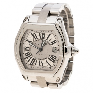 Pre Owned Cartier Silver Stainless Steel Roadster XL GMT 2722 Men's Wristwatch 42 mm