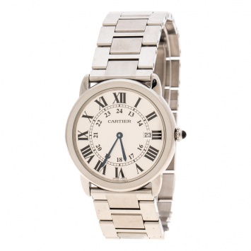 Pre Owned Cartier Silver Grey Stainless Steel Ronde Solo 2934 Men's Wristwatch 36 mm