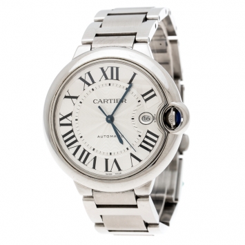 Pre Owned Cartier Silver Stainless Steel Ballon Bleu 3765 Men's Wristwatch 42MM