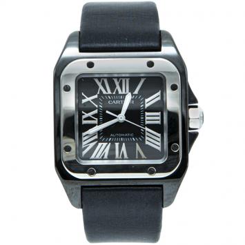 Pre Owned Cartier Black Ceramic Santos 100 Satin Strap Men'S Watch 33X44MM