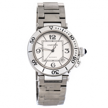 Pre Owned Cartier Silver White Stainless Steel Pasha Seatimer 2790 Men's Wristwatch 40 mm
