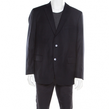 Pre Owned Carven Perennial Super 110s Navy Blue Pin Striped Blazer 3XL