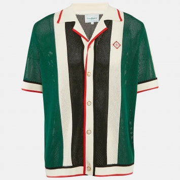 Casablanca Green Striped Crochet Short Sleeve Tennis Club Shirt XL