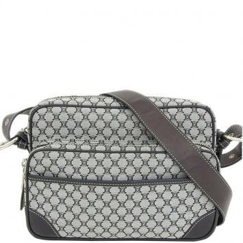 Pre Owned Celine Black/Gray Macadam Canvas and Leather Vintage Messenger Bag