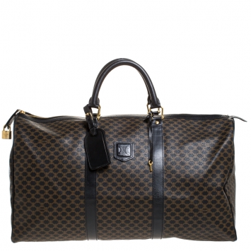Pre Owned Celine Black/Dark Brown Macadam Canvas and Leather Weekender Bag