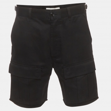 Pre Owned Celine Black Gabardine Frayed Hem Cargo Shorts M