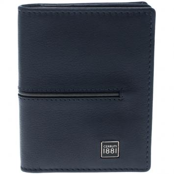 Pre Owned Cerruti 1881 Navy Blue/Grey Leather Ripon Card Case