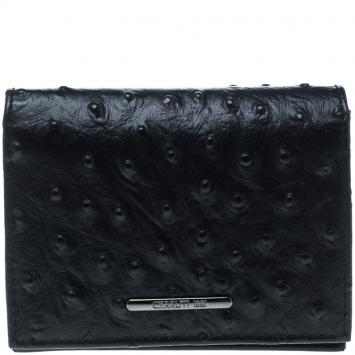 Pre Owned Cerruti 1881 Black Ostrich Embossed Leather Mayfair Card Case