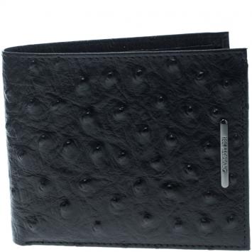 Pre Owned Cerruti 1881 Black Ostrich Embossed Leather Mayfair Bifold Wallet