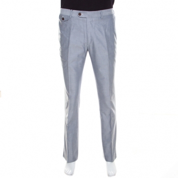Pre Owned CH Carolina Herrera Grey Cotton Jacquard Tailored Trousers L