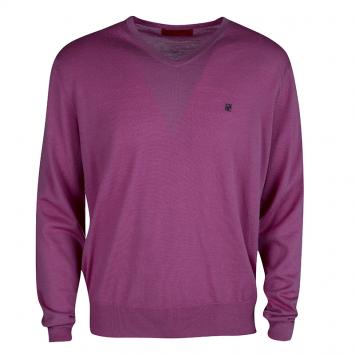 Pre Owned CH Carolina Herrera Purple Merino Wool V-Neck Sweater XL