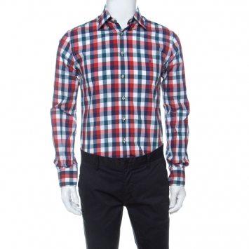 Pre Owned CH Carolina Herrera Multicolor Check Cotton Button Down Collar Shirt M