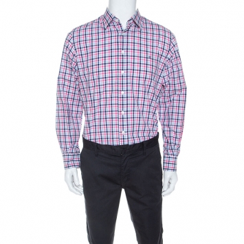 Pre Owned CH Carolina Herrera Multicolor Checked Cotton Button Down Collar Shirt L