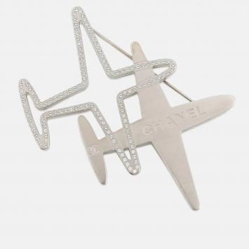 مملوكة مسبقًا Chanel Airplane Motif Brooch Silver Metal Rhinestone