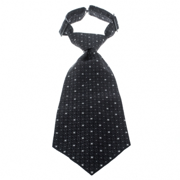 Pre Owned Chanel Black Logo Silk Jacquard Adjustable Short Traditional Tie