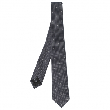 Pre Owned Chanel Navy Blue Micro Dot Logo Pattern Skinny Silk Tie